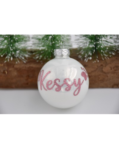 Personalisierte Christbaumkugel glänzendes Weiß