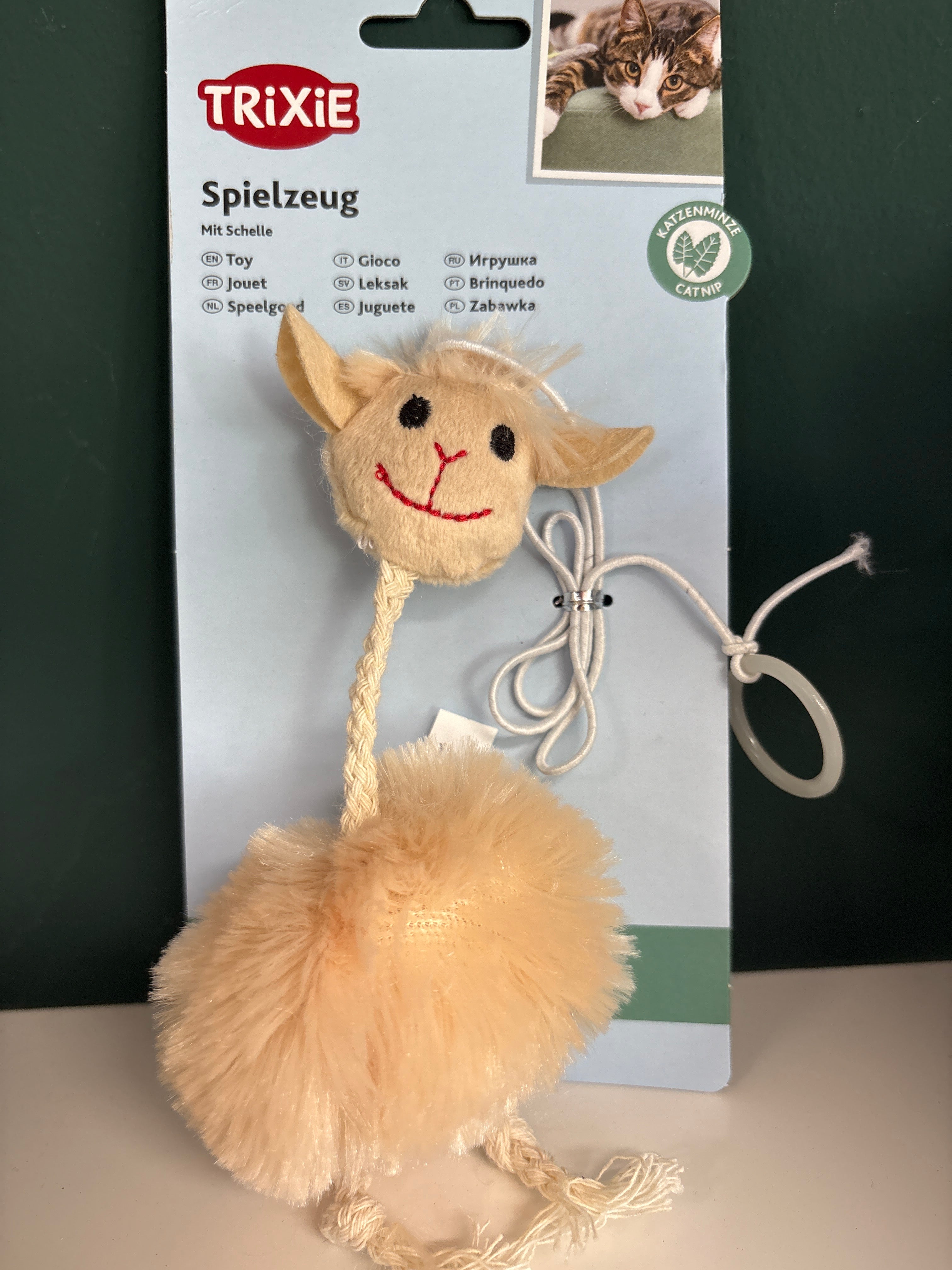 Schaf am Gummiband, Plüsch, Katzenminze, 20 cm